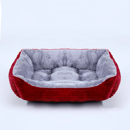 Plush Square Pet Bed for Dogs and Cats - Medium and Small Sizes - Calming Sofa Cushion and Kennel Accessories
