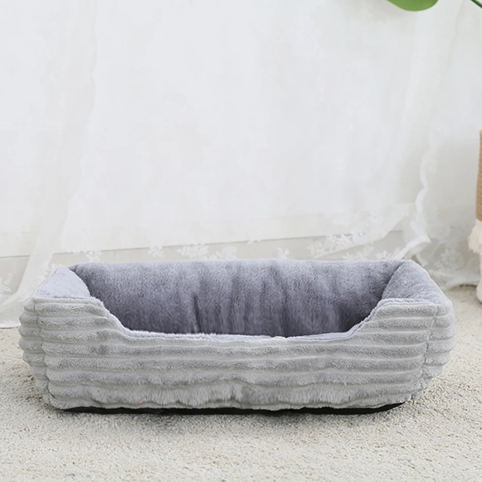 Plush Square Pet Bed for Dogs and Cats - Medium and Small Sizes - Calming Sofa Cushion and Kennel Accessories