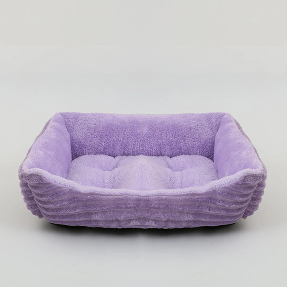 Plush Square Pet Bed for Dogs and Cats - Medium and Small Sizes - Calming Sofa Cushion and Kennel Accessories